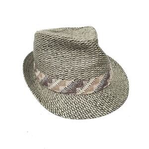 Woven Paper Straw Fiber Fedora Hat with Contrast Pattern Band
